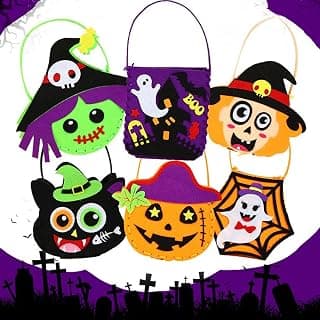 6 Set Halloween Sewing Kit for Kids, Halloween DIY Hand Bag Kit Felt DIY Halloween Candy Bag Craft Kits for Kids Sewing Project Pattern Bag for Children