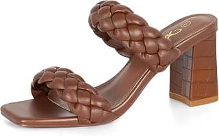 Women's Braided Heeled Sandals Strappy Square Open Toe Heels Backless Mules Slip On Block Heels