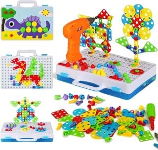 Building Blocks Game Set,with Toy Drill & Screwdriver Tool Set,Electric Drill Toy for Kids,3D Electric Drill Toy Educational Toys,Educational Building Blocks Construction Games,224 Pcs Kids Drill Puzzles,Kids Toolbox Toy Set