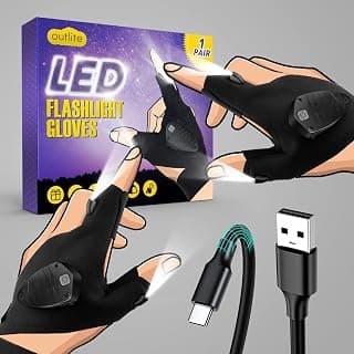 outlite Rechargeable Led Flashlight Gloves,Gadgets for Men Hands Free Flashlight Gloves Gift from Daughter/Son Unique Camping Gadgets Led Gloves for Mechanic Car Guy Repairing, Fishing