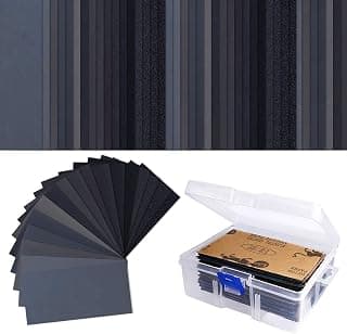 AUSTOR 102 Pcs Wet Dry Sandpaper 60 to 3000 Grit Assortment 3 x 5.5 Inch Abrasive Paper with Free Box for Automotive Sanding, Wood Furniture Finishing