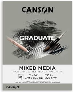 Canson Graduate Grey Toned Mixed Media Pad, Foldover, 11x14 inch, 20 Sheets | Artist Paper for Adults and Students - Watercolors, Mixed Media, Markers and Art Journaling