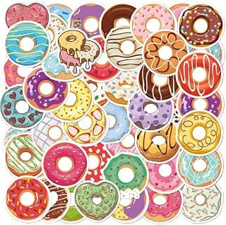 Donuts Stickers, Cute Sweet Food Doughnut Decals for Kids Teens Teacher Party Favors Reward for Water Bottles Luggage Computer Scrapbook Skateboard Guitar Greetings Cards DIY Decorations -50 Pcs