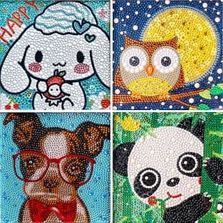 4 Pack 5D Diamond Painting Kits for kids, BetterJonny DIY Animals Handmade Digital Diamond Kits DIY Full Drill Painting Kits for Kids Beginners(6" X 6")