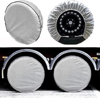 SEAZEN Tire Covers Set of 4, 5 Layer Wheel Covers for RV Trailer Camper Truck Motorhome Auto,Waterproof Sun Rain Frost Snow Protector Aluminum Film,Fit 24" to 26" Tire Diameter