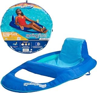 Swim Ways Spring Float Recliner Pool Lounge Chair with Hyper-Flate Valve, Blue, 6060119