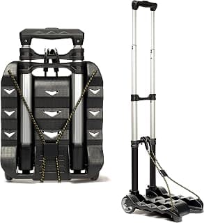 RMS Folding Luggage Cart - Lightweight Aluminum Collapsible and Portable Fold Up Dolly for Travel, Moving and Office Use (Black)