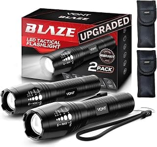 Vont 'Blaze' Tactical Flashlight (2 Pack) LED Flashlights, Extremely Bright Flash Light, High Lumen, Adjustable Beam, Water-Resistant, Gear & Accessories for Hiking, Camping, Survival, Emergency