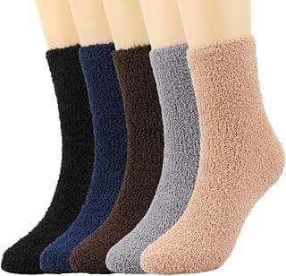 5 Pairs Fuzzy Socks for Men, Fluffy Bed Socks Cosy Sleep Socks Thick Winter Slipper Socks for Boys Men