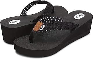 High Heel Wedge Sandals for Women-Comfort Yoga Mat Footbed for Support, Flip Flop Thong Platforms for Summer