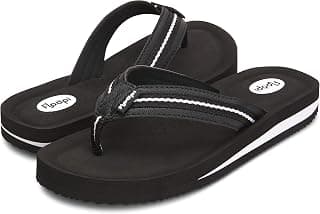 Summer Flip Flop Thong Sandals for Women-Comfort Heel Cushion, Molded EVA Insole for Support-Soft Jersey Lining, Non Slip Soles, PU Strap with Canvas Trim