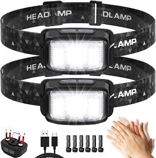 Headlamp Rechargeable 2 Packs,2000 Lumen Super Bright Motion Sensor 16 Modes (Individual Control) LED Headlamp,Waterproof Lightweight Flashlight Hard Hat Light for Outdoor Camping Fishing Running
