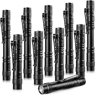 Honoson 10 Pieces Mini Small LED Flashlight Handheld Pen Light Flashlight with Clip Led Pen Pocket Light Torch for Camping Outdoor Emergency Diary Lighting (3.5 Inches, 5.2 Inches), black