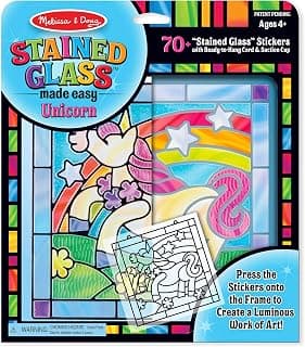 Melissa & Doug Stained Glass Made Easy Craft Kit - Unicorn | Kids Sticker Stained Glass Craft Kit; Unicorn Crafts For Kids Ages 5+