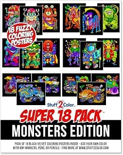 Super Pack of 18 Fuzzy Velvet Coloring Posters (Monsters Edition)