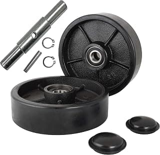 Pallet Jack/Truck Steering Wheels Set with Axle, Fasteners and Protective Caps (4 pcs) 7" x 2" with Bearings ID 20mm Poly Tread Black