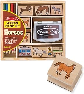 Melissa & Doug Wooden Stamp Activity Set: Horse Stable - 10 Stamps, 5 Colored Pencils, 2-Color Stamp Pad | Horse Stamps With Washable Ink, Horse Gifts For Girls And Boys Ages 4+