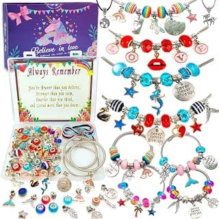 Charm Bracelet Making Kit,Jewellery Making Supplies Beads,Unicorn/Mermaid Crafts Gifts Set for Girls Teens Age 8-12