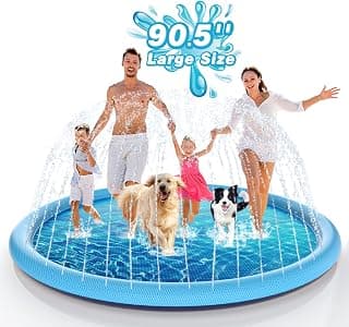 EPN Splash Pad, 90.5" Size Extra Large Sprinkler Play Mat for Dogs & Kids, Thicker Wading Pool Summer Outdoor Water Toys, Fun Backyard Fountain Play Pad for 3 Age+ Girls Boys Children & Pets