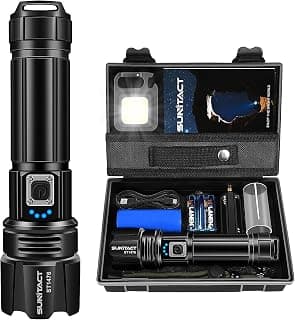 Flashlight Rechargeable, Sunitact Led Flashlights 100000 Lumens Flash Light, Brightest Flashlight Powerful XHP70.2, Tactical Flashlight Military High Power Flashlight Super Bright, for Camping Hiking
