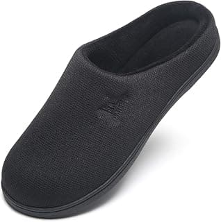 Men's Cozy Memory Foam House Slippers Non Slip (Size:7-17), All Black, 12-13
