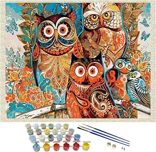 iCoostor Paint by Numbers DIY Acrylic Painting Kit for Kids & Adults Beginner - 16" x 20" Color Owl Pattern with 3 Brushes & Bright Colors