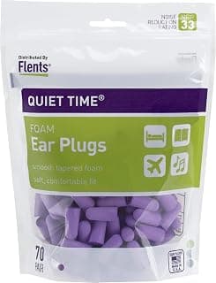 Flents Ear Plugs for Sleeping, Snoring, Loud Noise, Traveling, Concerts, Construction, & Studying, Made in the USA, Purple, 70 Pair