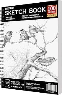 FIXSMITH 9"X12" Sketch Book, 100 Sheets (68 lb/100gsm) Sketchbook, Spiral Bound Art Supplies Drawing Pad, Durable Acid Free Drawing Paper, Ideal for Kids & Adults, Bright White