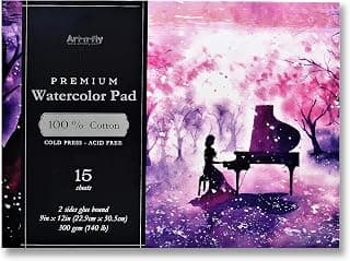 Art-n-Fly 100% Cotton Watercolour Paper Cylinder Mold 15 Sheets 140lb/300gsm Professional Grade