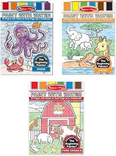 Melissa & Doug Paint with Water Activity Books Set 3-Pack; Arts & Crafts; Easy to Use; Farm, Ocean, Safari; 20 Painting Pages in Each