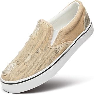 Womens Slip on Fashion Sneakers Black White Canvas Loafer Shoes Sneaker