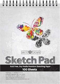 Brite Crown Sketch Book – Sketch Pad 9 x 12-100 Sheets - Perforated Sketchbook Art Paper for Pencils, Pens, Markers, Pastels, Charcoal and Dry Media (64lb/95gsm) Acid Free Drawing Paper