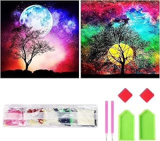 Moon 2 Packs 5D Diamond Painting Kits for Adults, POENOEN DIY Full Drill Round Stone Diamond Art Kits for Kids, Crystal Rhinestone Diamond Dotz Kits for Home/Decor/Gift/Christmas