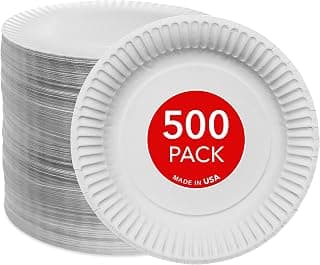 Stock Your Home 9-Inch Paper Plates Uncoated, Everyday Disposable Plates 9" Paper Plate Bulk, White, 500 Count