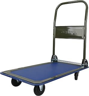 Olympia Tools 85-180 300LB Folding Rolling Flatbed Cart Hand Platform Truck Push Dolly for Loading, Olive Green with Blue Bumper