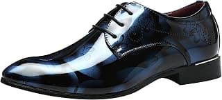 Men Fashion Shoes Dress Pointed Toe Floral Patent Leather Lace Up Oxford Black Brown Red Grey