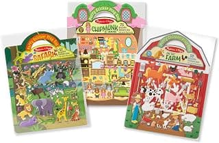 Melissa & Doug Puffy Sticker Activity Books Set - Farm, Safari, and Chipmunk | Reusable Stickers, Restickable Puffy Sticker Books For Kids Ages 4+