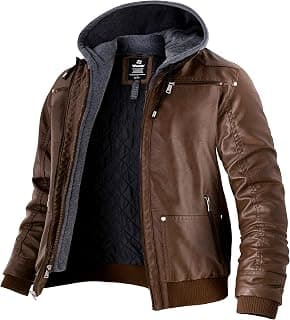 Wantdo Men's Leather Jacket with Removable Hood