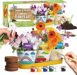 XXTOYS Paint & Plant Flower for Kids Garden Growing Kit Gifts for Girl and Boy Age 6-12 Arts & Crafts Grow Your Own Petunia, Pansy and Marigold Flowers