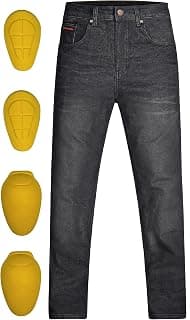 Sprint Choice CA Men's Motorcycle Riding Pants Motocross Biker Jeans Made with Kevlar® Lining & CE Level Approved Pads (Black Plain, 36W x 32L)