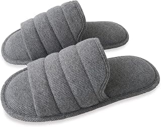 Mens Breathable Cotton Open Toe Indoor Slippers Memory Foam Non Skid Summer Home Slides Slip On House Shoes