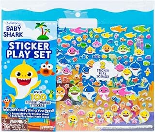 Baby Shark Sticker Play Set by Horizon Group USA Includes Over 100 Reusable Puffy Stickers & 1 Fold & Play Scene, Multicolored