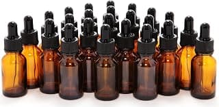 24, Amber, 15 ml (1/2 oz) Glass Bottles, with Glass Eye Droppers