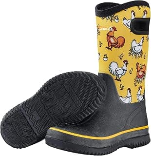 Rain Boots for Women Mid Calf Muck Rubber Boots Waterproof Neoprene Insulated Barn Boots for Mud Working Gardening