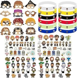 Wizard Party Favors Decorations Supplies with 12 Felt Masks,12 Wristbands and 4 Sheets Temporary Tattoos for Kids Magical Harry School Gifts Prizes Party Props Ornaments