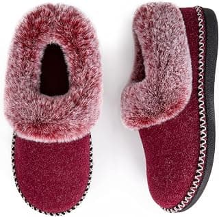 Women's Fluffy Memory Foam Slippers with Faux Fur Collar