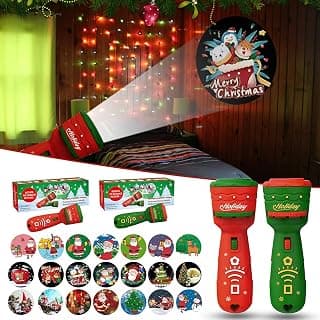2PCS Christmas Slide Projector Torch Projection Light, Kids Sleep Story Projector Slide Projector Fun Projection Light, Christmas Education Learning Gifts