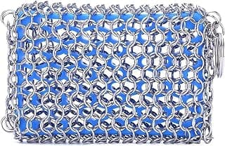 Cast Iron Cleaner Stainless Steel Chainmail Scrubber for Skillet Wok Pot Pan Pre-Seasoned Pan BBQ Grill Brus Kitchen Accessories (Color : Blue)