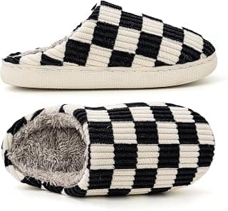 Mens House Slippers Plaid Scuff Slides Women Cozy Memory Foam Slipper Slip on Warm Checkered Shoes Indoor Outdoor with Non-slip