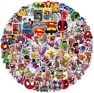 100pcs Superhero Avengers Stickers for Teens,Comic Marvel Hero Theme Graffiti Waterproof Decals for Water Bottles Bikes Luggage Skateboard Bumper(Not Random)